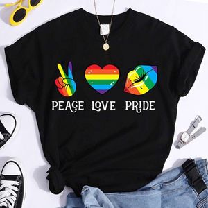 Paix amour fierté imprimé coloré femmes t-shirt à manches courtes col rond femmes en vrac t-shirt dames t-shirt hauts Camisetas Mujer