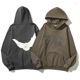 Peace Pigeon Gedrukte hoodie brief bedrukt terug pullover trui wol mannen retro straat slijtage oversized los casual capuchon sweatshirt