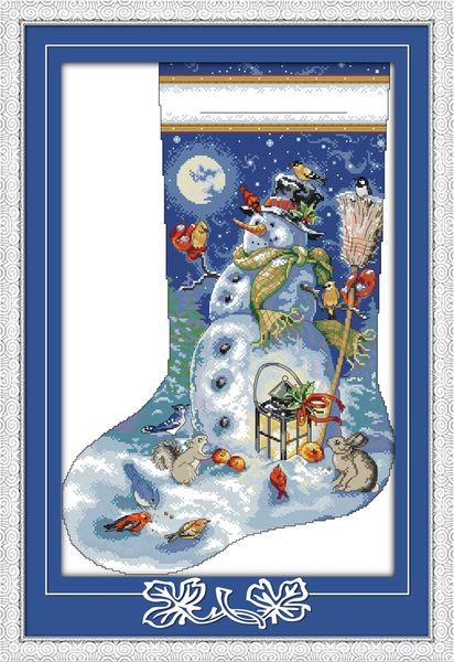 Muñeco de nieve pacífico con animales pinturas de decoración del hogar, juegos de costura de bordado de punto de cruz hechos a mano impresión contada en lienzo DMC 14CT / 11CT