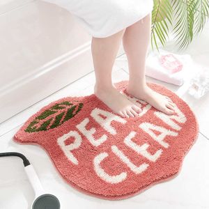 Alfombras de baño en forma de melocotón y limón, alfombras de baño absorbentes de secado rápido, alfombrillas de puerta de baño de microfibra con agarre antideslizante fuerte 210622