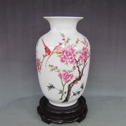 Vase en porcelaine de fleur de pêche, décoration de maison, vase de gourde en cire, canard mandarin sous le vase à fleur de lotus, mesa decoration305d