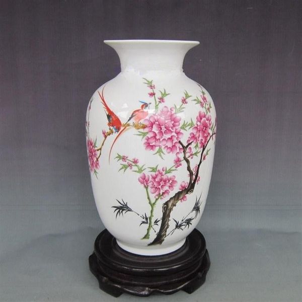 Flor de melocotón porcelana decoración del hogar jarrón de calabaza de cera Pato Mandarín bajo el florero de loto decoración de mesa 305d