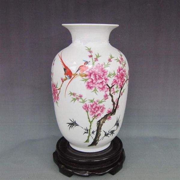 Flor de melocotón porcelana decoración del hogar jarrón de calabaza de cera Pato Mandarín bajo el florero de loto decoración de mesa 256j