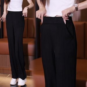Pantalones de mujer de pierna recta arrugada de flor de melocotón, novedad de 2023, pantalones de pierna ancha holgados y estrechos de cintura alta drapeados