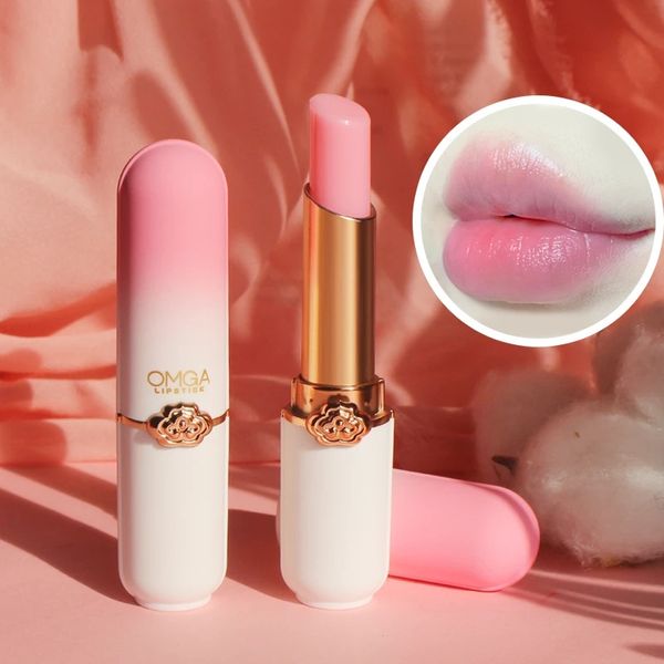 Bálsamo labial de Color melocotón, lápiz labial con cambio de temperatura de cristal, hidratante para chica, brillo de labios duradero, maquillaje, cuidado de labios, cosmético de reparación