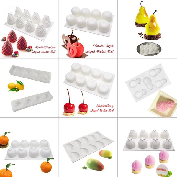 Molde de melocotón, molde de postre, manzana, pera, limón, piña, Mango, naranja, cereza, fruta, Mousse, pastel, molde de silicona