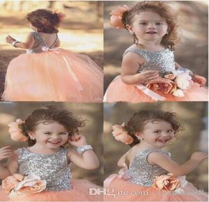 Robes de concours de princesse à paillettes brillantes rose pêche pour votre petite fille robe de bal à fleurs à la main fleur filles 039 robes7731867