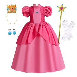 Costume d'halloween princesse pêche pour enfants, robe Cosplay, vêtements de spectacle pour enfants, tenues de fête de carnaval 240109