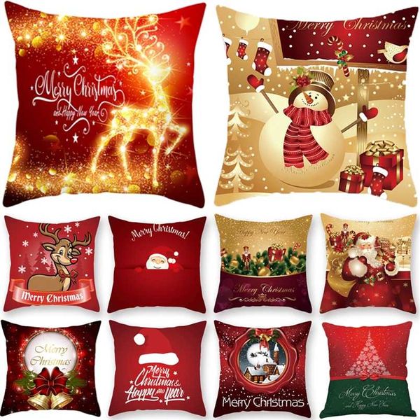 Funda de almohada de piel de melocotón para Navidad, muñeco de nieve, alce, Papá Noel, funda de cojín, adornos navideños para el hogar, año de Navidad, Navidad 211104