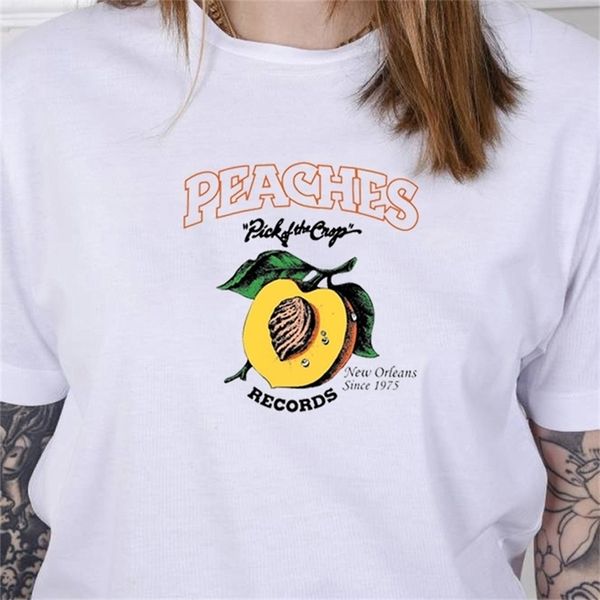 Peaches Records Orleans Desde 1975 TEE gráfico Vintage 70s Moda Tumblr Mujer Camiseta Harajuku Kawaii Aesthetics Top 210518