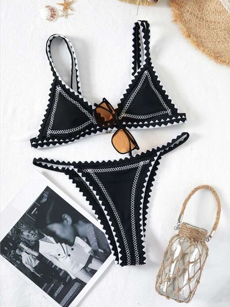 Peachtan Triangle Bikinis ensemble 2023 imprimer maillot de bain pour femme Push Up taille haute maillots de bain femmes taille basse noir Bikini maillot de bain