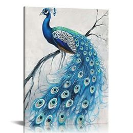 Peacock Canvas Art Art abstract Animal Péon plume bleu et or œuvre d'art pour la chambre à coucher Décor de maison prêt à suspendre