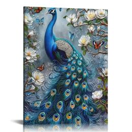Peacock Canvas Wall Art Decor 16x20 pouces Vintage Blue Peacock Painting A illustration Room