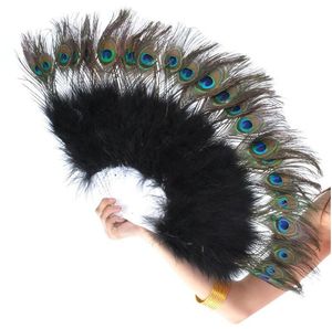 Abanico de mano de plumas de pavo real, suministros para fiestas nupciales, decoración de estilo chino, abanicos clásicos, recuerdo de fiesta P1013