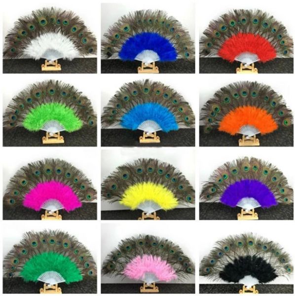 Peacock Feather Hand Fan Dancing Bridal Party Supply Decor Chinese Style Classical Fans Party Favor F1028