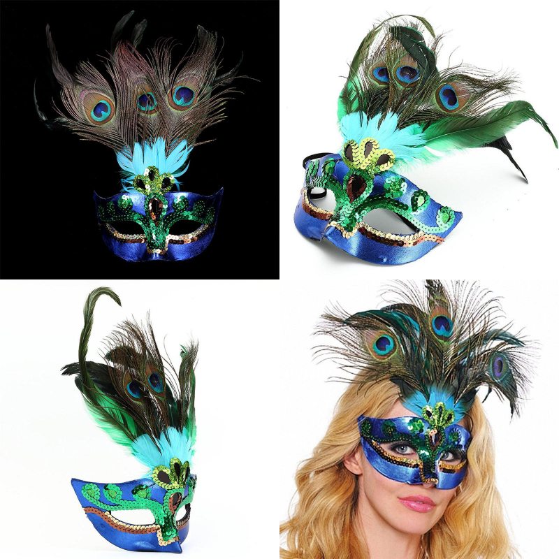 Masque de plumes de paon masque de mascarade de paon vénitien faux diamants soirée dansante masques halloween demi masque