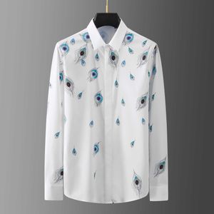 Peacock Feather Print Shirts Mannen High-End Lange Mouw Casual Slim Shirt Business Dress Social Party Blouse Stage Banquet Tuxedo 210527
