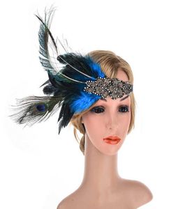 Peacock Feather Silver Rhinestone Flapper Hoofdband Indian kralen bloemen haarbands Vintage haaraccessoires voor Kerstmis1137985