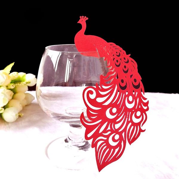 Paon découpé au Laser carte de verre à vin nom lieu cartes de tasse d'escorte décorations de fête de mariage cartes de tasse