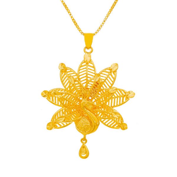 Paon ouverture conception pendentif chaîne or jaune rempli parfait femmes filles pendentif breloque collier cadeau