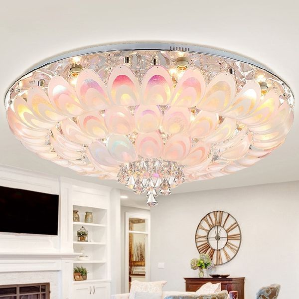 Plafonnier rond en cristal de paon pour salon chambre lampe d'intérieur moderne avec télécommande luminaria lustre en cristal suspension