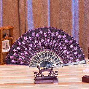 Peacock -pailletten Dancing Fan Sundries Plastic Peacocks Dance Fold fans Women Women Stage Performance Handheld Fans Home Decoration Th0536