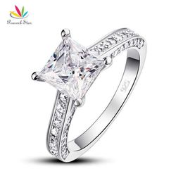 Anillo de compromiso de aniversario de boda de plata de ley 925 con estrella de pavo real, joyería de corte princesa de 1/5 quilates CFR8009 Y0723297r