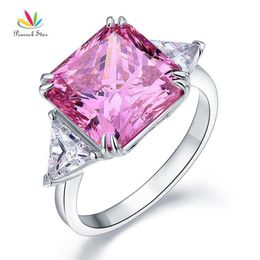 Bague de luxe à trois pierres en argent sterling 925 massif étoile de paon 8 carats fantaisie rose diamant créé Cfr8156 J1907162931