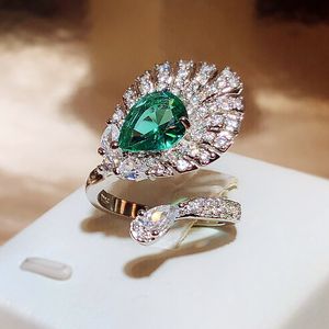Peacock Statement Wrap Open Ringen Emerald For Women Girl Dainty verstelbare delicate bloem dieren vintage ring sieraden