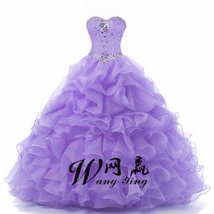 Peacock Sweetheart Crystal Ball Town Sweet 16 Dress Custom Made Peach Puffy Organza Crystal Quinceanera Jurken