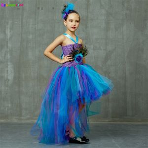 Paon Tutu Costume Robe Enfant Filles Pageant Bal Robe De Bal Princesse Plume Halloween Fête D'anniversaire Train 220422