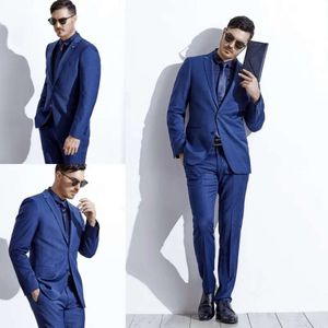 Peaked Designer Handsome aangepaste Rapel Tuxedos Bruidegom Blue Best Men Suit voor bruiloften Business Heren Formele pakken (jas+broek) Mal S