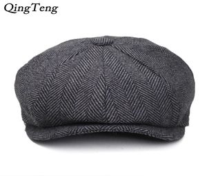 Peaky Blinders Men Berets Hat herfst Nieuwe vintage Herringband Octagon Cap Women039S Casual Pumpkin Hat Gatsby Flat Beret Hats Y21775685