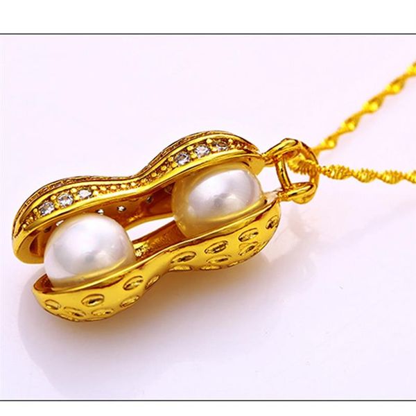 Chaîne à pendentif en forme d'arachide pour femmes, en or jaune 18 carats, bijoux tendance, cadeau 354q