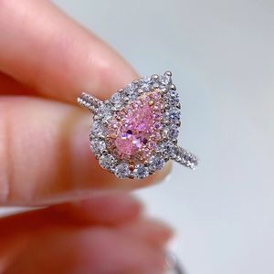 Bague en diamant rose coupe poire 100% réel 925 en argent sterling fête bagues de mariage pour femmes bijoux de fiançailles de mariée cadeau