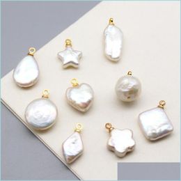 Pearl 100% Natural Freshwater 9 Styles Barokke 14K Gold hanger Wit voor vrouwen DIY sieraden Kerstdruppel Delivering Losse kralen Dhwuh