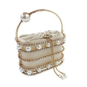 Sac de dîner de maquillage en perles et diamants, sac diagonal pour cage à oiseaux