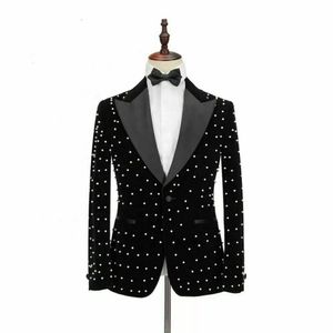 Pearl Beading Suits Costume Homme Groom Wear Tuxedos Wedding Terno Masculino Slim Fit 2 Pieces Blazer(Jacket+Pants)