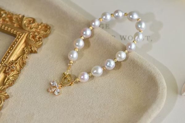 Pulsera de abeja perla hecha a mano perlas naturales barrocas agua dulce de alta calidad para mujeres y niños como regalo