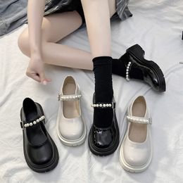 Chaussures lolita beige perle pour femmes, escarpins en cuir verni à plateforme, bout rond, Mary Jane, zapatos de mujer, 2022