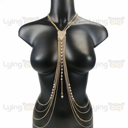 Colliers de corps de perles bijoux luxueux chaîne de poitrine chaîne de taille chaîne de corps mode pour femmes sexy bikinis accessoires de plage Goth 240127