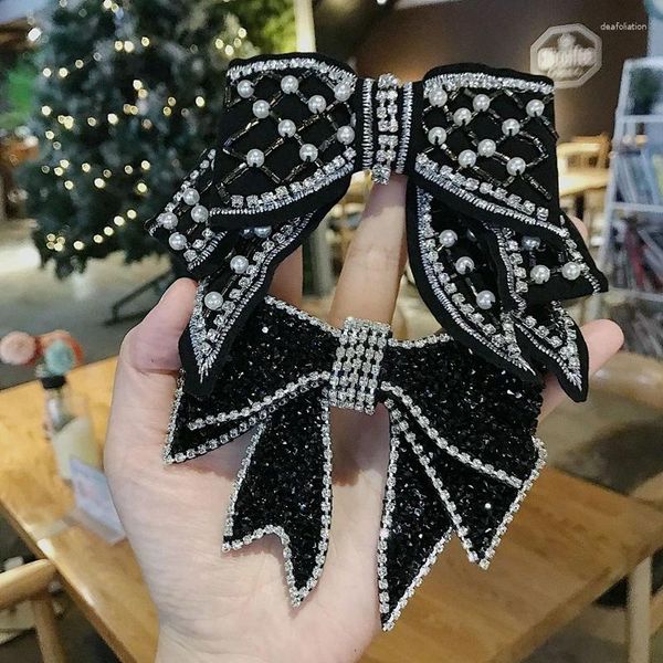 Épingles à cheveux avec nœud en perles pour femmes et filles, pince à cheveux rétro française avec strass, accessoires féminins noirs à la mode