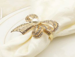 Servilleteros con lazo de perlas, hebilla de servilleta con diamantes de imitación, decoración de mesa para fiesta de boda, 9551670