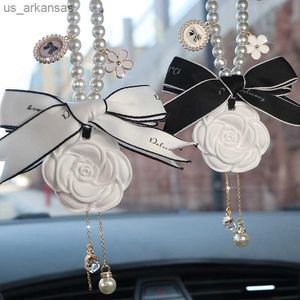 Perle Camélia Gland Voiture Pendentif Parfum Parfum Auto Intérieur Ornement Rétroviseur Suspendu Décoration Accessoires Filles L230523