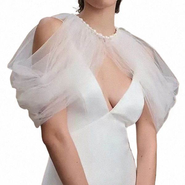 Perla Cabo Mantón Boda Top Novia Nupcial Robe Noche Hombro Cabo Fiesta Chaquetas Mujer Se encoge de hombros para mujeres Capas de encaje Capa blanca S7Se #