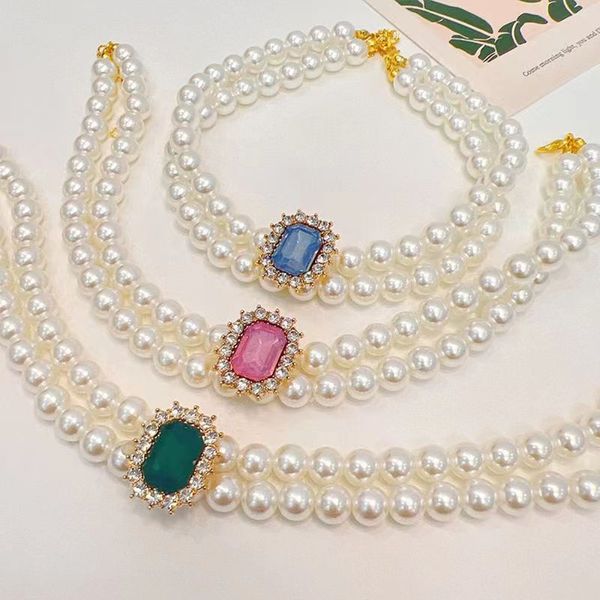 Pearl Cat Collar Dog Crystal Charm Bead Peads Collar de lujo Joyería de cachorros Accesorios para mascotas