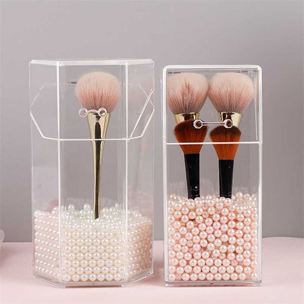 Porte-pinceau de maquillage acrylique transparent Pearl Clear Maquillage Brosse Boîte de rangement Rouge à lèvres Conteneur de stockage Crayon Boîte transparente 211112