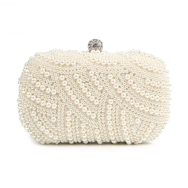 Perle pochettes femmes sac à main dames blanc main soirée pour fête mariage noir sac à bandoulière Bolsa Feminina 220527