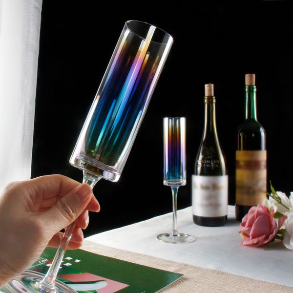 Flûtes à Champagne couleur perle, ensemble de 2 verres à vin, gobelet arc-en-ciel en cristal moderne soufflé à la main