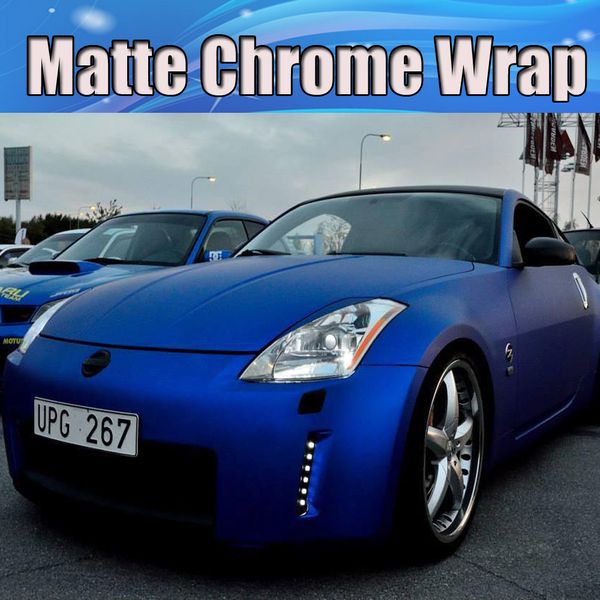 Film d'enveloppe de voiture en vinyle de Matt Chrome bleu foncé avec canne à canal d'air Stretchable Chrome Matt Covers d'autocollant de peau Taille de la peau 1,52x20m / rouleau Livraison gratuite